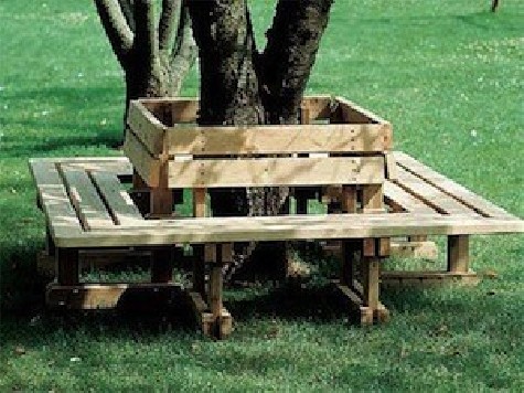 Banc avec dossier à sceller (à placer autour d'un arbre)