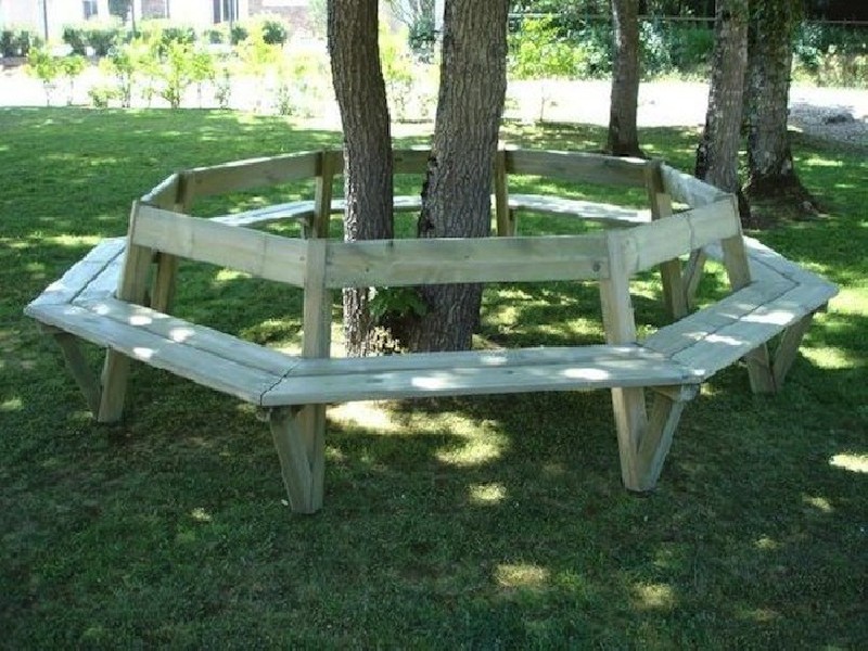 Banc tour d'arbre octogonal avec dossier