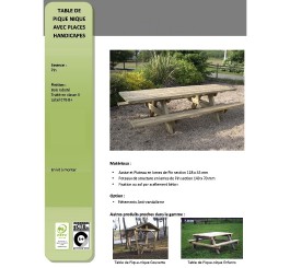 Table pique-nique bois PMR (accès fauteuil roulant)