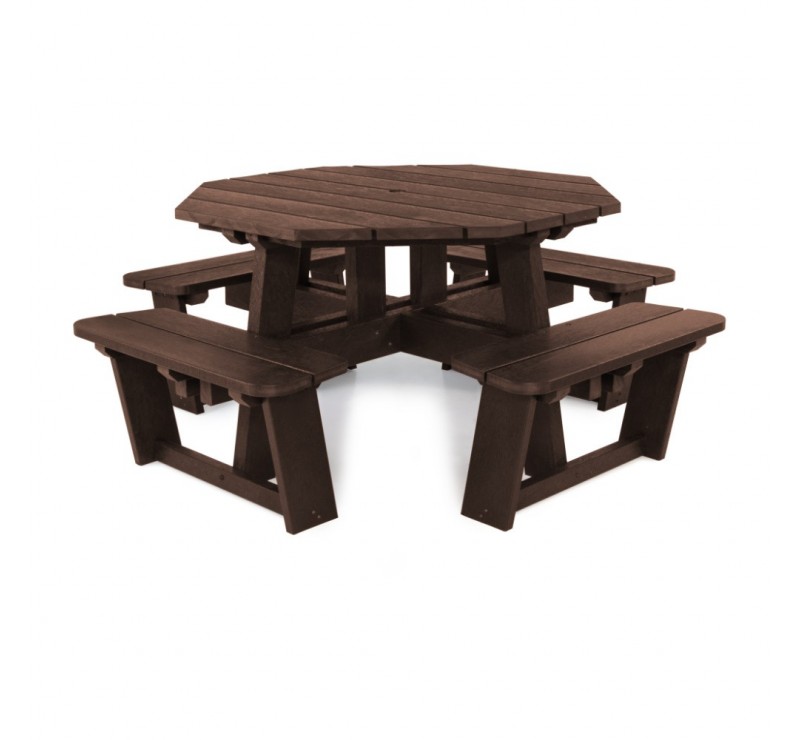 Table de pique-nique octogonale en plastique recyclé Brun