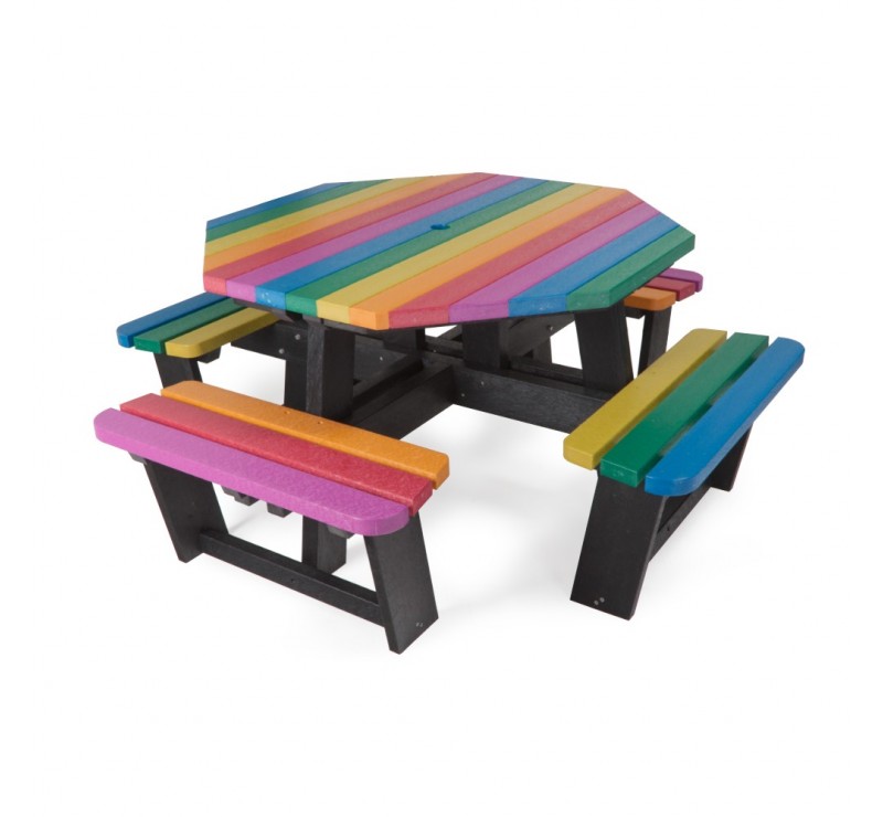 Table de pique-nique octogonale en plastique recyclé multicolore
