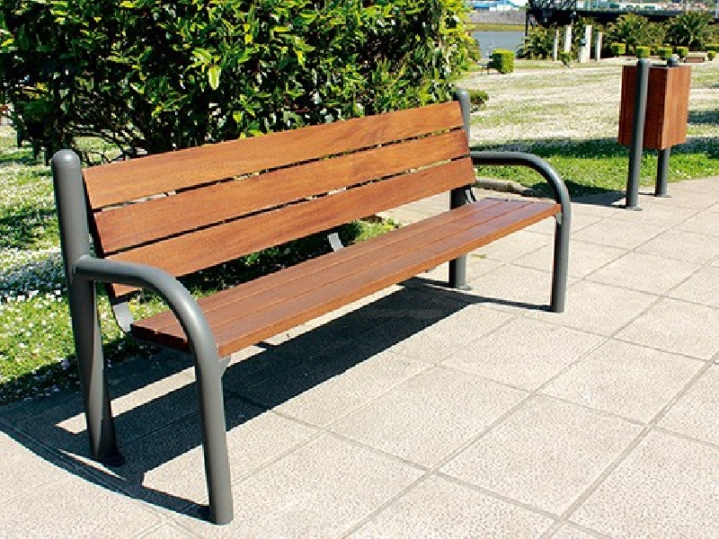 Banc public piétement acier galvanisé et lames bois tropical 1.95 m