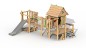 Aire de jeux en bois pour enfants avec toboggan et cabanes