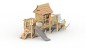 Aire de jeux en bois pour enfants avec toboggan et cabanes