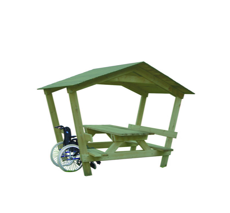 Table pique-nique pour jardin public, Table pique-nique PMR, Table pique nique PMR avec toit, Table pique nique inclusive