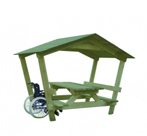 Table pique-nique pour jardin public, Table pique-nique PMR, Table pique nique PMR avec toit, Table pique nique inclusive