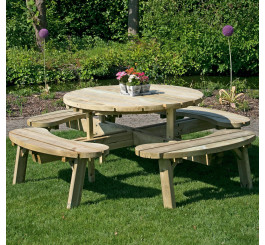 Table de pique-nique ronde en bois 8 personnes, Table de pique-nique ronde 8 personnes, Table pique nique ronde