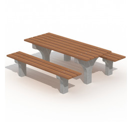 Table avec pieds en béton et bois tropical