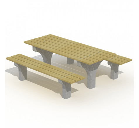 Table pique-nique bois pin et pieds béton armé