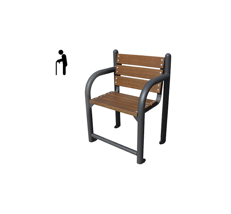 Banc public piétement acier galvanisé et bois tropical 3 places senior
