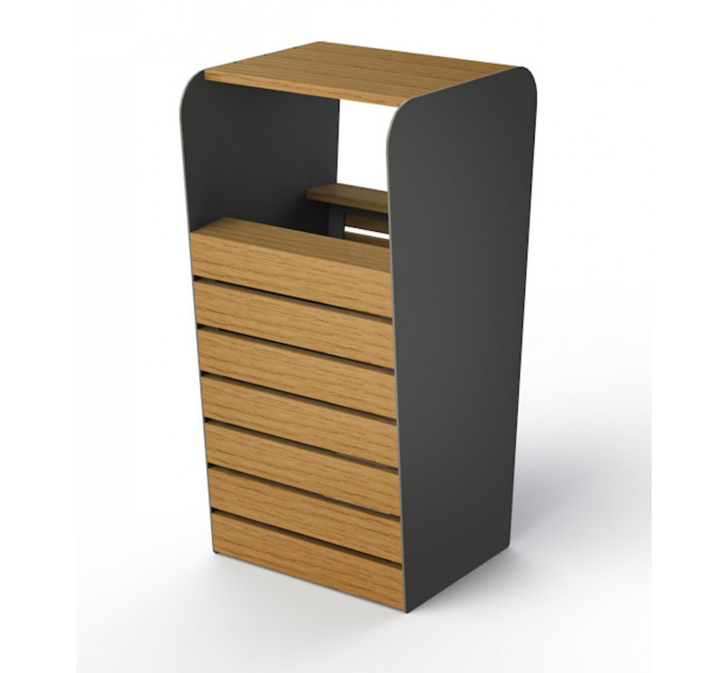 Lot de 8 poubelles couvertes en bois et métal | Collectivités