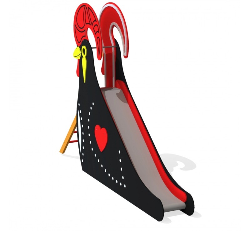 Grand toboggan COQ en inox avec escalier pour aire de jeux