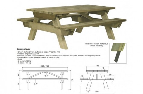 Table pique-nique bois ADULTE avec système antivol